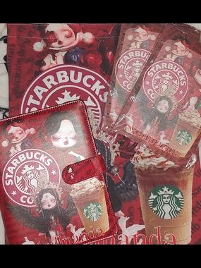 New! Skull Panda Starbucks A5 Binder/ 100 Sheets Paper/ Canvas Tote Bag